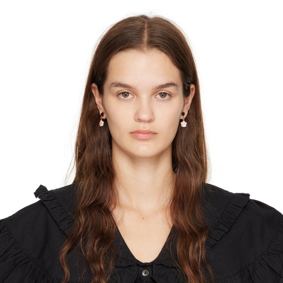 Sandy Liang Gold Narutomaki Earrings Pink Spirals Daisy Pearl Black Heart New - Picture 6 of 8